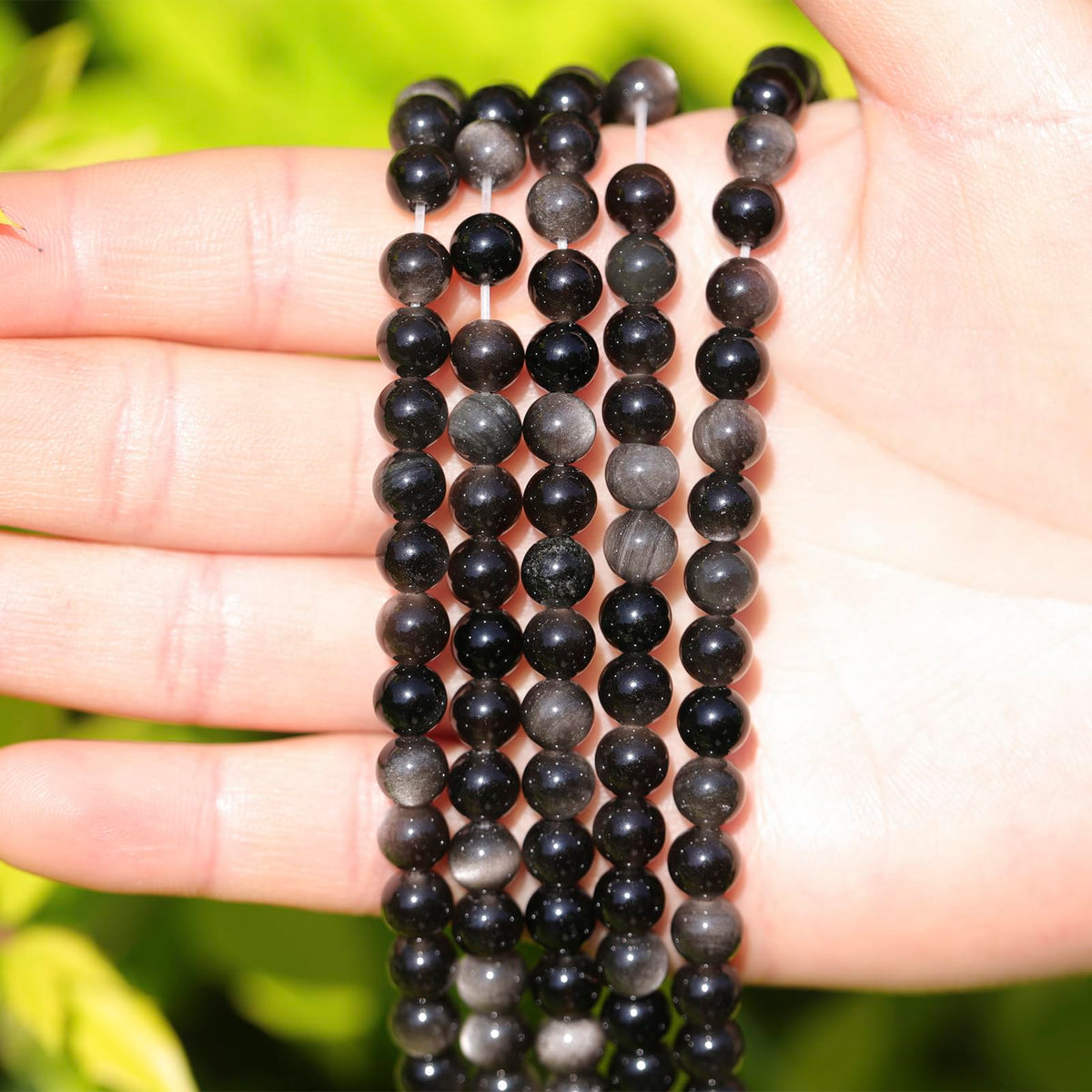 6mm Natural Stone Beads 65pcs Silver Obsidian Polished Round Smooth Crystal Loose Gemstone Beads for Jewelry Making DIY Bracelet Necklace Earring Crafts Supplies
