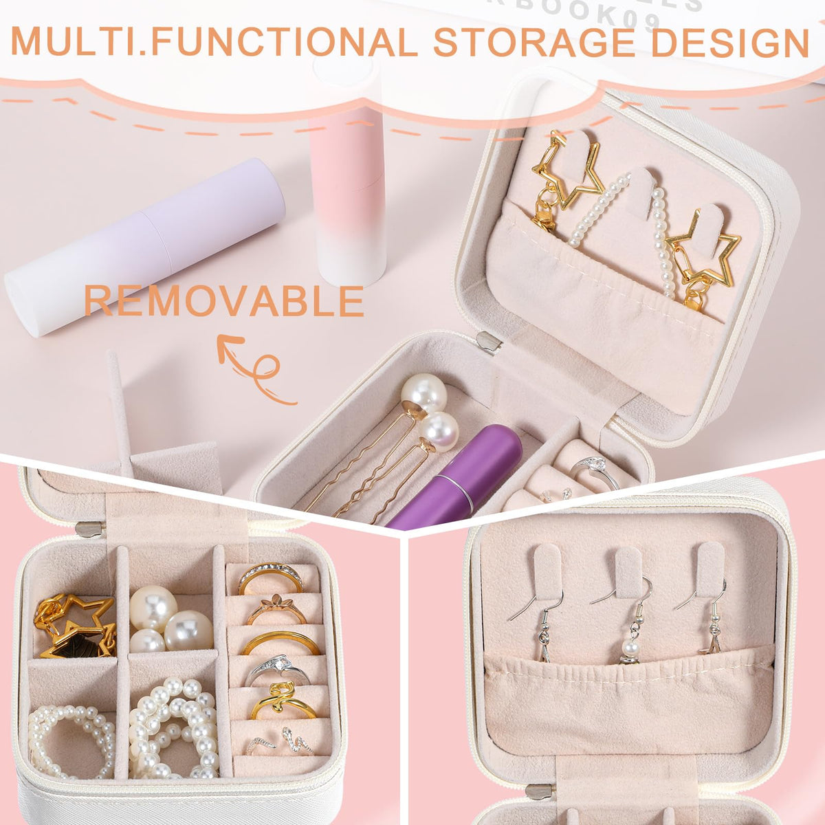 Kifmurase 8PCS Travel Jewelry Case, Small Portable Bridesmaid Jewelry Gift Box, PU Leather Jewelrys Case Organizer Storage for Rings Earrings Necklaces, Women Girls Bridesmaid Proposal Gifts(Beige)