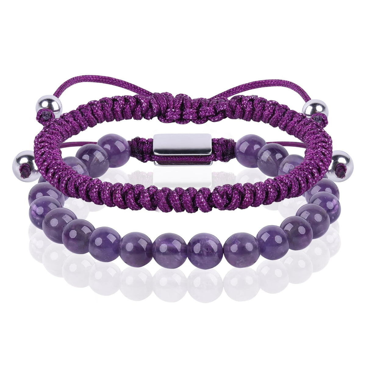 CARITATE Purple Amethyst Bracelet for Women 6mm - Beaded Bracelets for Women Amethyst Bracelet for Women Jewelry Adjustable - Anniversary Valentines Mothers Birthday Gifts for Her Girlfriend Wife