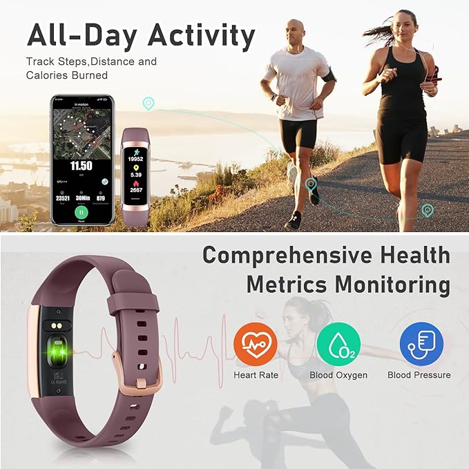 Fitness Tracker with Step Counter/Calories/Stopwatch, Activity Tracker, Health Tracker with Heart Rate Monitor, Sleep Tracker,1.10''AMOLED Touch Color Screen, Pedometer Watch for Women Men