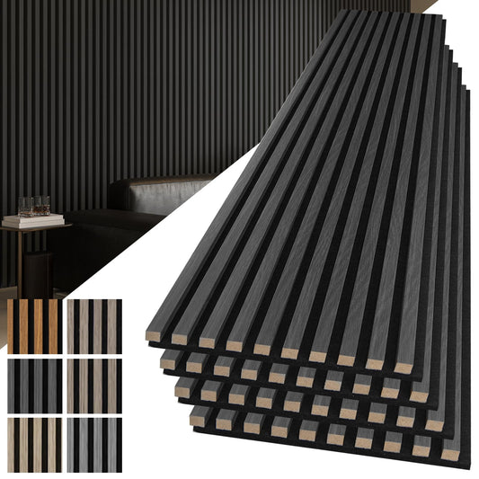 Art3d 4-Pack 108" x 12" Acoustic Wood Panels for Wall, Soundproof Wood Slat Panel for Wall and Ceiling, 3D Fluted Sound Absorbing Paneling for Interior Wall Decor, Living Room, Bedroom - Blackwood