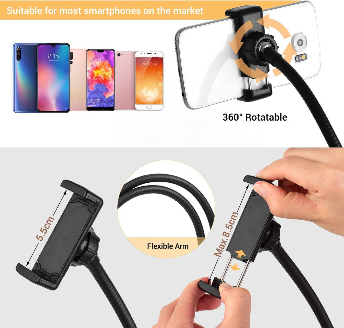 Andoer 3.5in 3 Webcam Light Stand Clip-On Mini USB Ring Light Lighting Modes Adjustable Flexible Arms Design with Phone