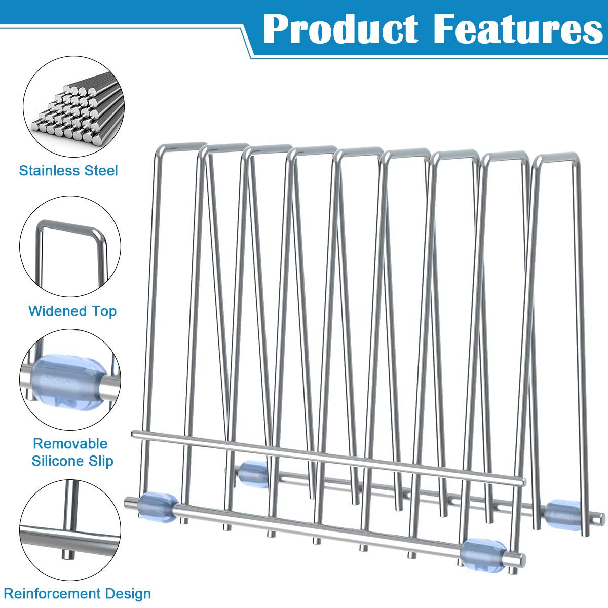 Reusable Storage Bags Rack, Drying Rack for Storage Bags, Stainless Stand for Reusable Freezer Containers & Vacuum Sealer Bags , File Organizer Desktop Storage, Kitchen Storage & Organization (Silver)