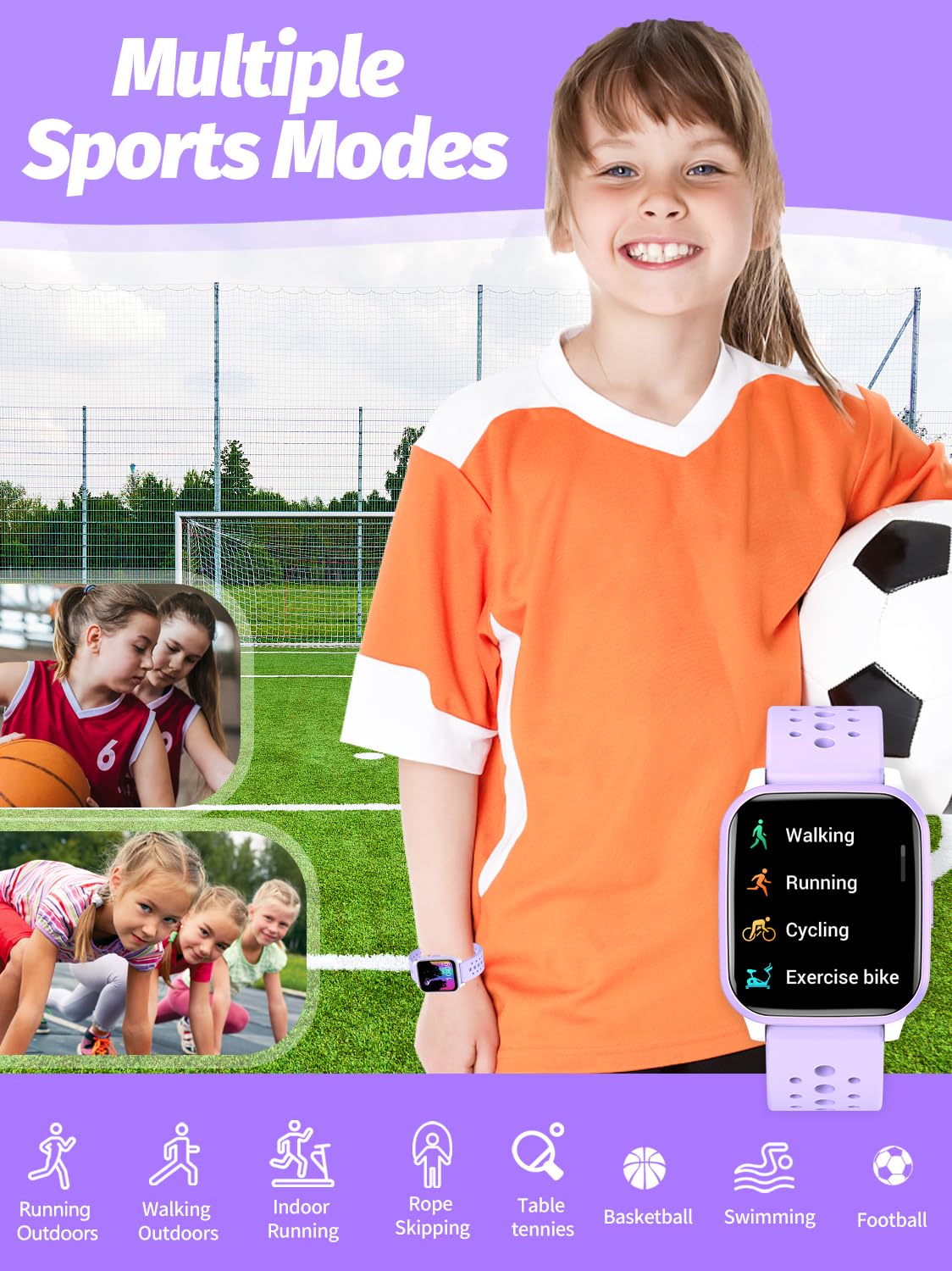 Butele Kids Smart Watch Girls Boys, Smart Girls Watch for Kids Smart Watch Gifts for 4-16 Years Old with Sleep Mode Multiple Sports Modes Pedometer Birthday Gift for Boys Girls (Purple)