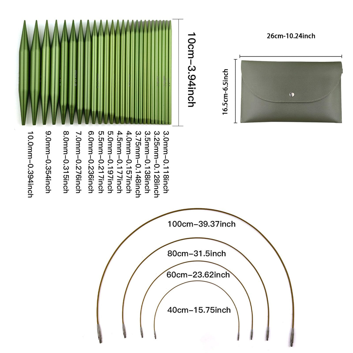 Hzkokon Knitting Needles Set Interchangeable Aluminum Circular Knitting Needles Set 13 Pairs of 4 Inch Premium Aluminum Needles & Accessories Green