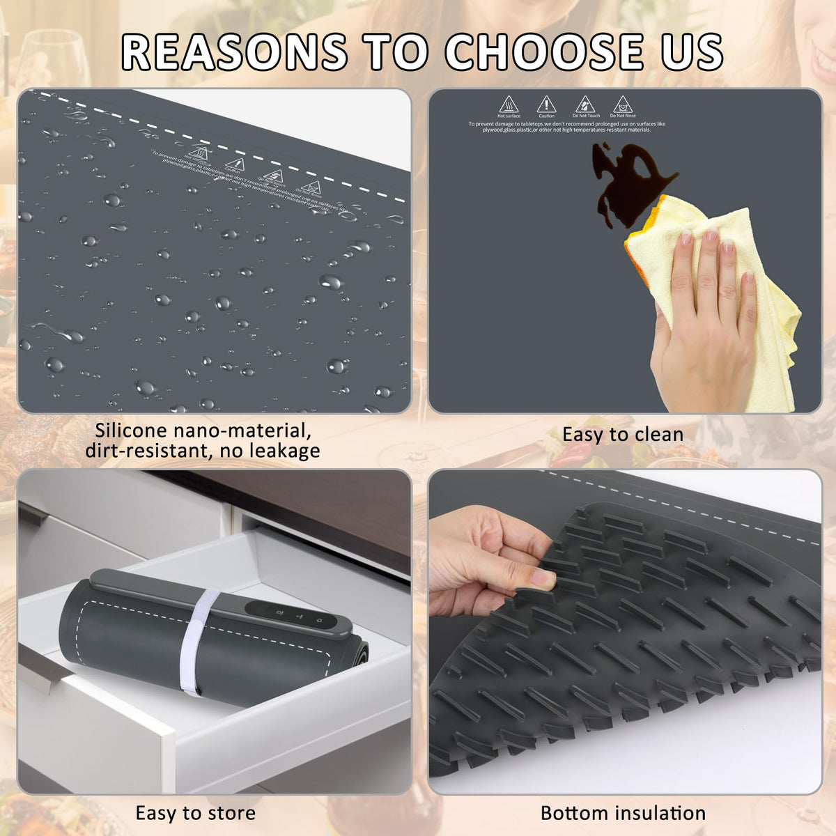 OcePor Warming Mat for Food,(XXL 36"x16") Electric Warming Tray,Extra Large Food Warmer Mat,Warming Pads for Food,Portable Heating Mat for Buffet,Parties,Buffets Party (Gray + Heat Insulation Pad)