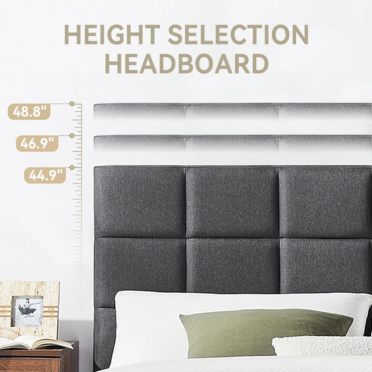 Susalt Full Size Platform Bed Frame - Upholstered Headboard, Linen Fabric, No Box Spring Needed, 800LBS Capacity, Grey
