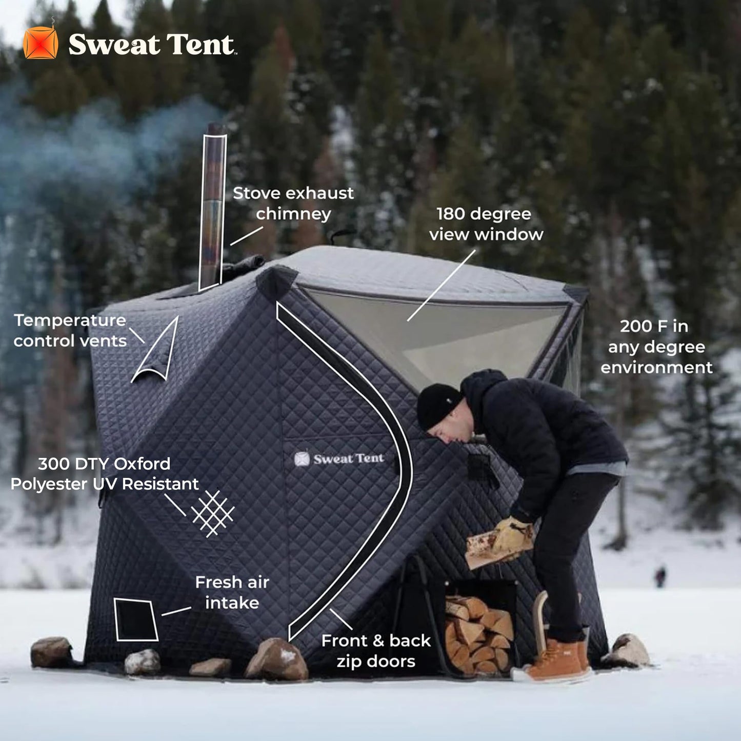 SweatTent Portable Outdoor Sauna (Large) Standard Bundle – Complete Kit with Stove, Sauna Rocks, Basket, Gloves, Fire Poker, Thermometer, Quick Assembly, 6 Adults, Backyard & Camping