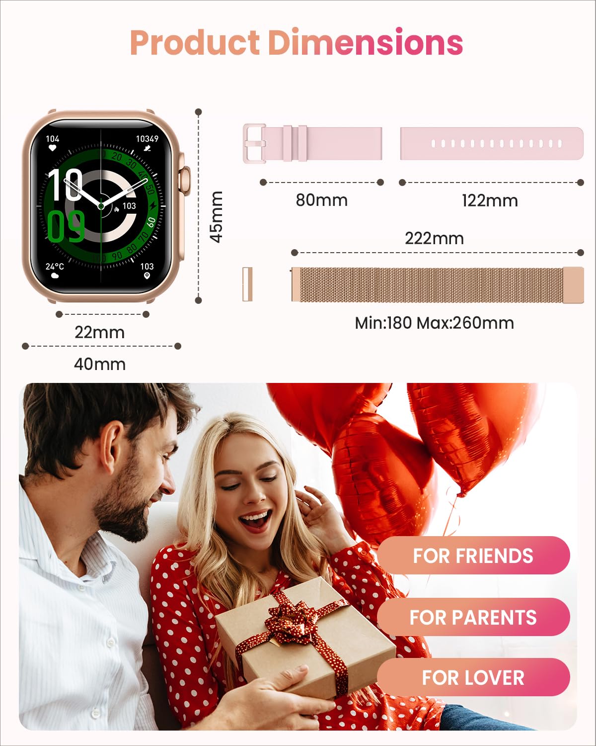 Smart Watch for Women Men Fitness: Smart Watch for iPhone&Android Bluetooth Call with SpO2 Sleep Heart Rate Monitor,IP68,Fitness Tracker with 120+Sport,Reloj Inteligente 30 Day+Battery Life, 2 Bands
