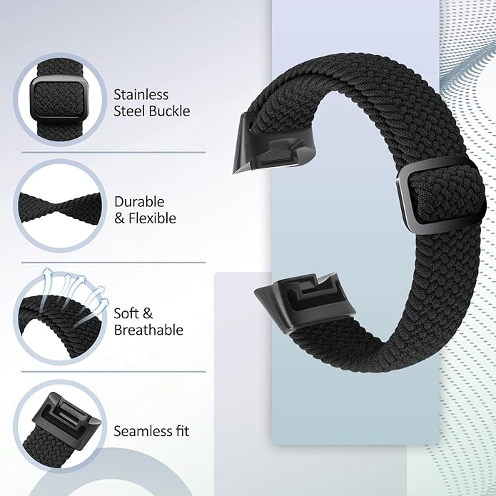 Elastic Braided Bands Compatible with Fitbit Charge 5/Fitbit Charge 6 for Women Men, Breathable Adjustable Stretchy Nylon Loop Sport Replacement Wristbands for Fitbit Charge 6 Charge 5 Straps