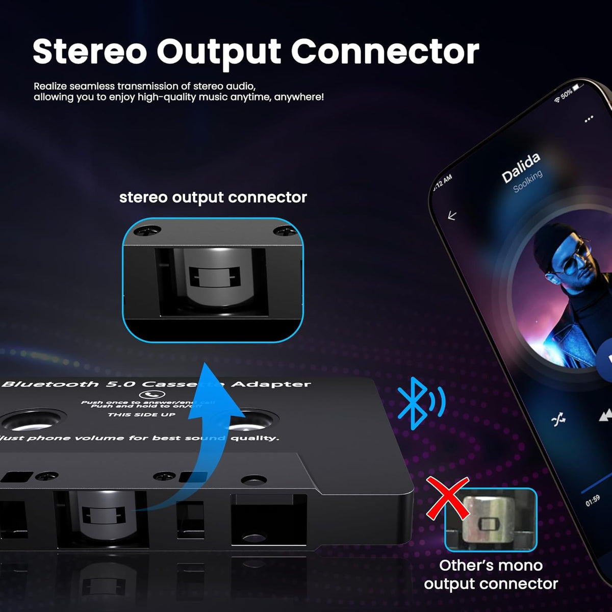 Mersoco Cassette MP3 5.0 Cassette Car Audio Bluetooth Wireless Receiver, Tape Player Bluetooth Aux Adapter, Hands-Free