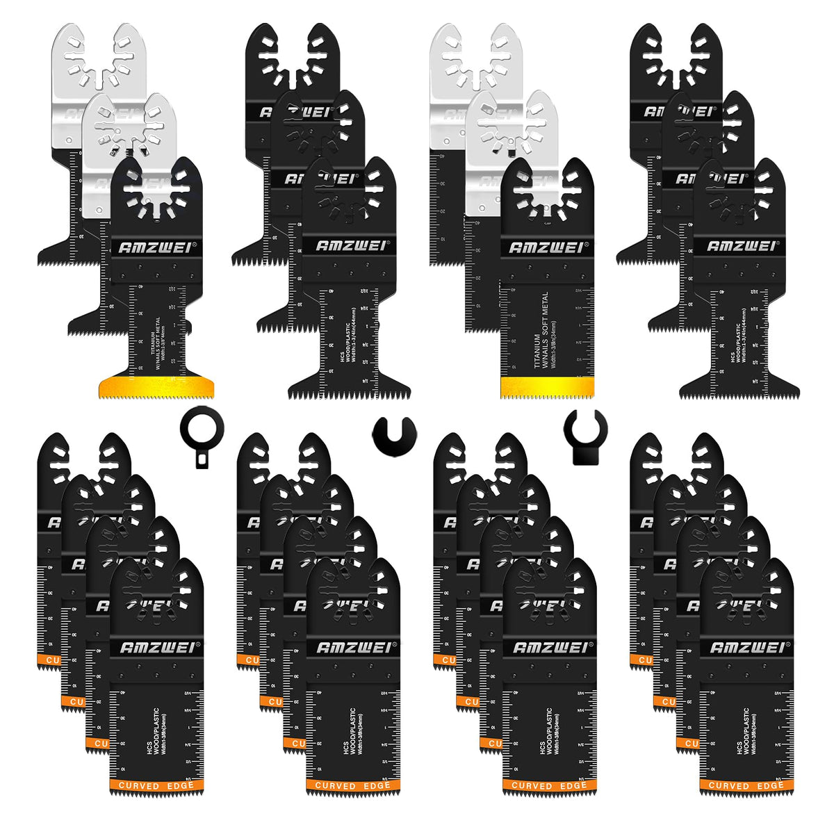 AMZWEI 28PCS Oscillating Saw Blades, Professional Universal Titanium Multitool Blades for Wood Metal, Quick Release Multi Tool Blades Kits Compatible with Dewalt Ryobi Milwaukee Rockwell Fein