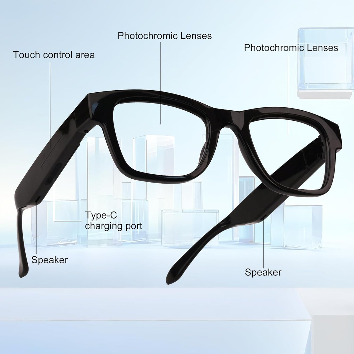 XOOMEER 160+Languages AI Smart Glasses with Color-Change Lenses Bluetooth Glasses for Men Women with Translation Voice