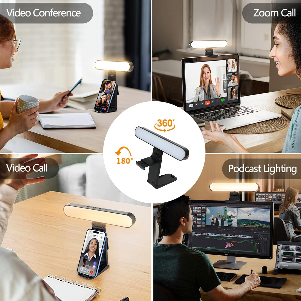 yAyusi Video Conference Light, LED Streaming Lighting for Laptop Computer Monitor, Desk Selfie Ring Light with Remote