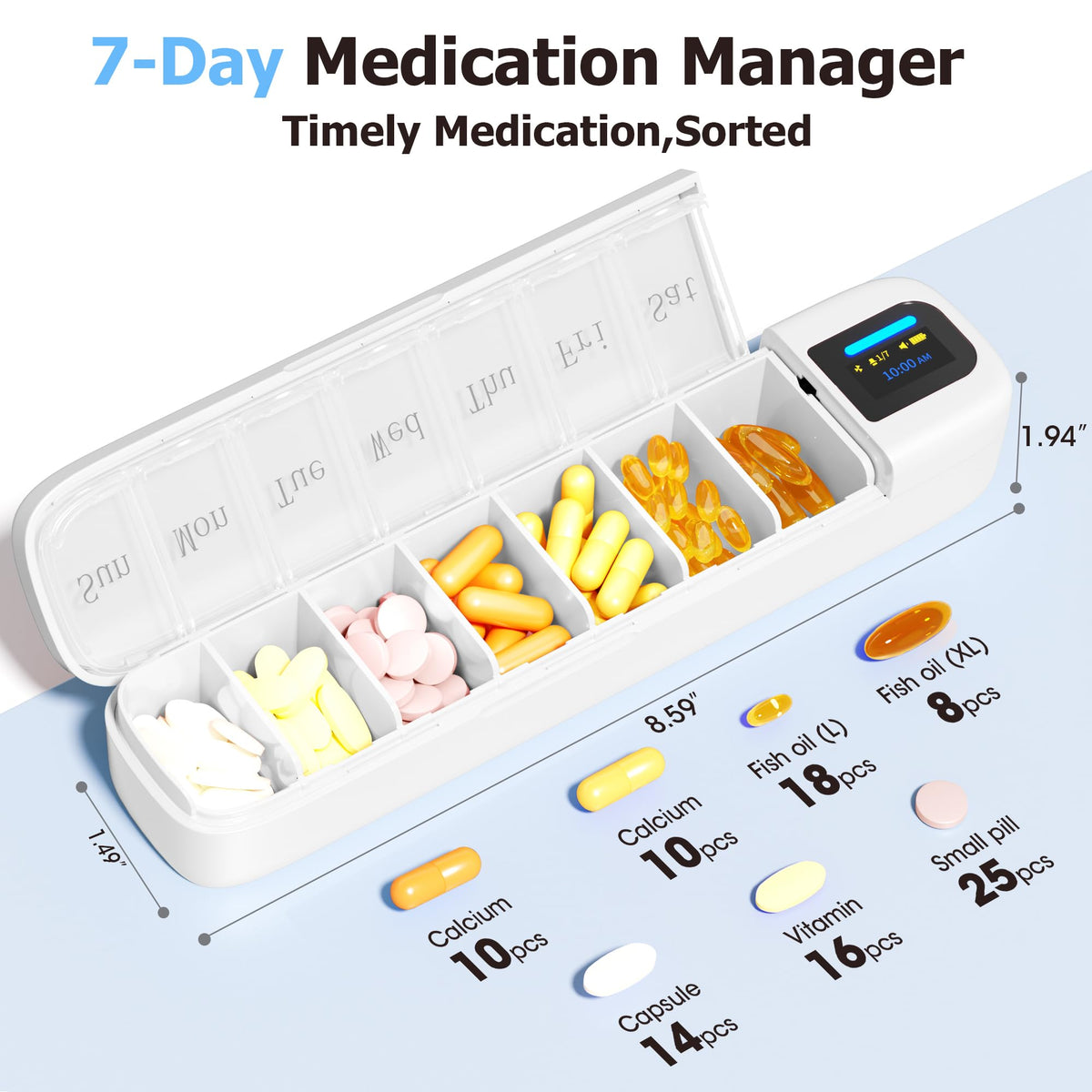 Daviky Smart Pill Organizer with Alarm, Bluetooth Daily Once a Day Pill Dispenser 7 Day with APP, Weekly Travel Pill Case, Portable Pill Reminder for Medicines, Supplements and Vitamins (White)