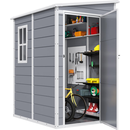 DWVO 5x4ft Resin Outdoor Storage Shed with Floor, Large Waterproof Lockable Storage Shed with Window, Plastic Outside Tool Storage for Garden Backyard Patio Lawn (Gray)