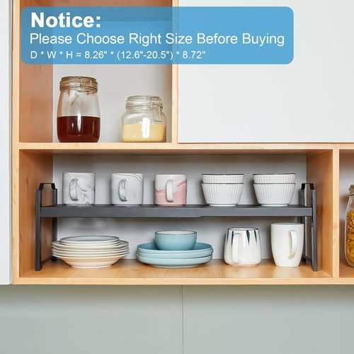 4 Pack Kitchen Cabinet Shelves Organizers, Kitchen Counter Storage Shelf Spice Rack, Expandable Length, Adjustable Height, Stackable, Sturdy 30LBS Bearing, Small Cupboard Tabletop Organizer Shelf Rack