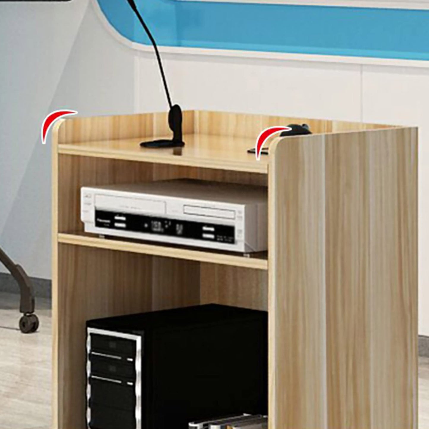 Lectern Podium Stand, Podium,Standing Desk Host Stage Speaking Reading Table for Classroom with Wire Hole, Apply to Conference Auditorium/Black/63x40x110cm