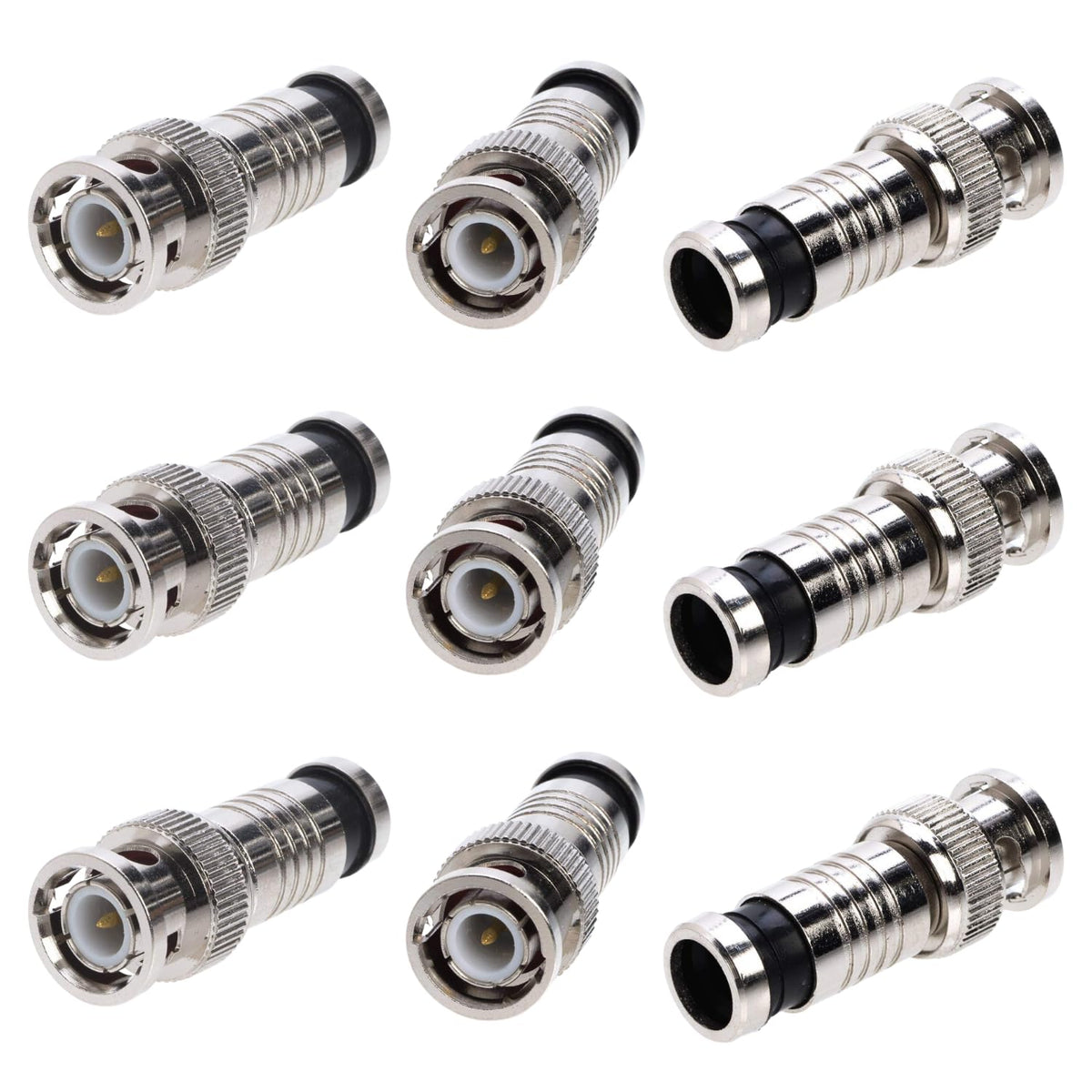 RG59 360 (50 BNC Compression Connector Fixed Pin, All-Metal Nickel-Plated, Radial Compression for Secure Signal