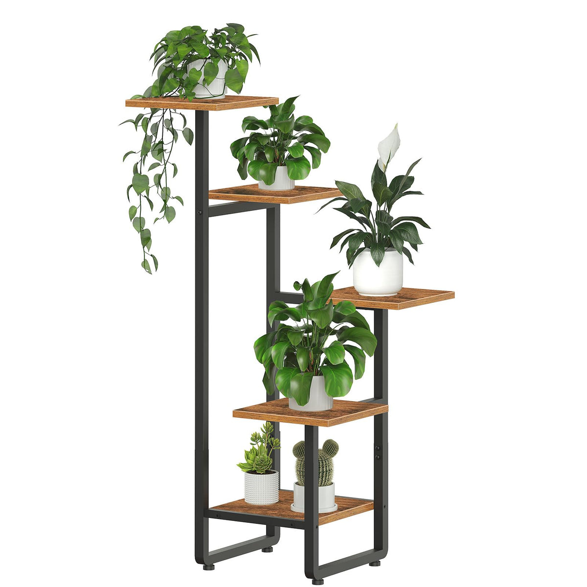 HOOBRO 29.5" Narrow Console Table Bundle, 5 Tiered Plant Shelf Flower Stand for Multiple Indoor Plants, for Hallway, Entrance, Living Room, Bedroom BF73XG01-BF06HJ01