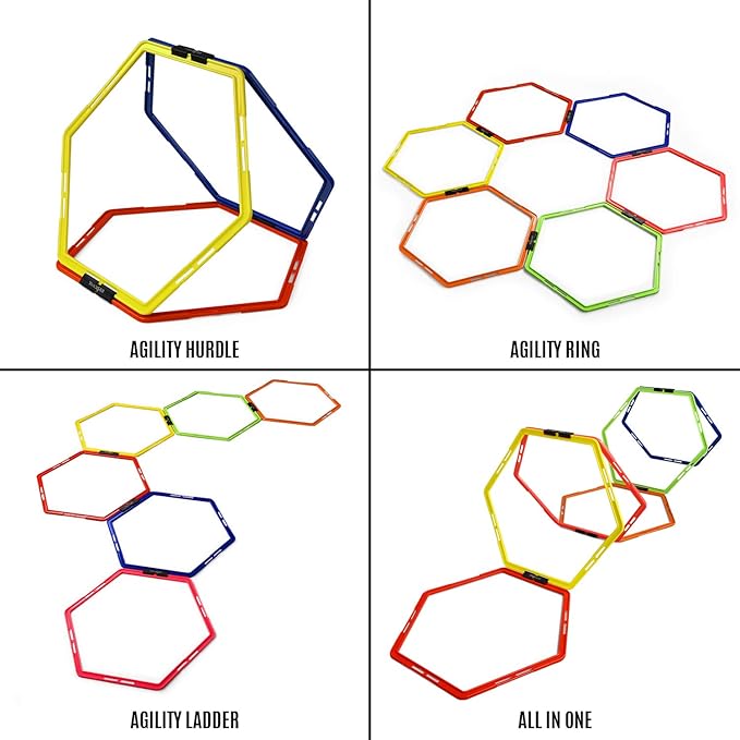 Yes4All Hex Agility Rings/Speed Rings with Carrying Bag – Hexagon Rings, Agility Hurdles for Agility Footwork Training