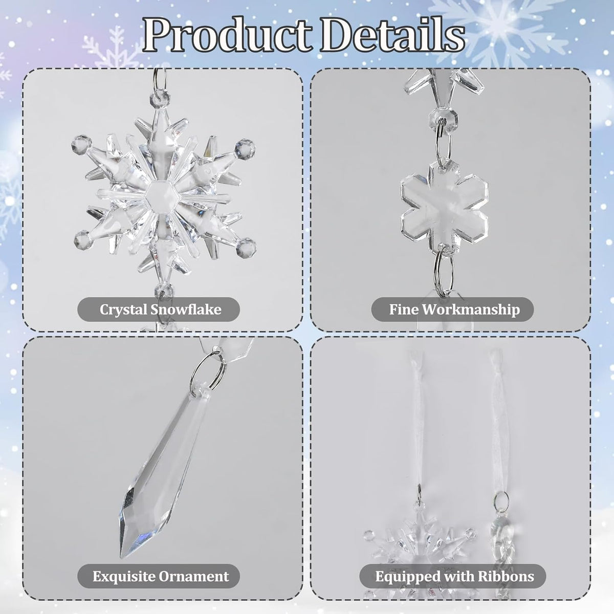 Skiennix Crystal Ornaments - 21pcs Sparkling Snowflake Christmas Tree Decorations | Holiday Home Decor