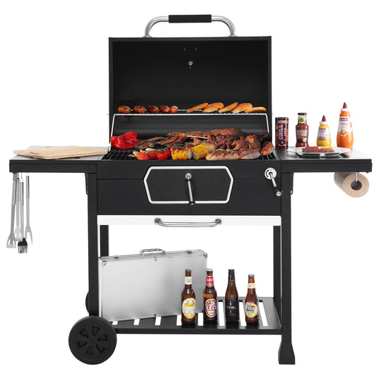 Royal Gourmet CD2030AN 30-Inch Charcoal Grill, Deluxe BBQ Smoker Picnic Camping Patio Backyard Cooking, Black, Large