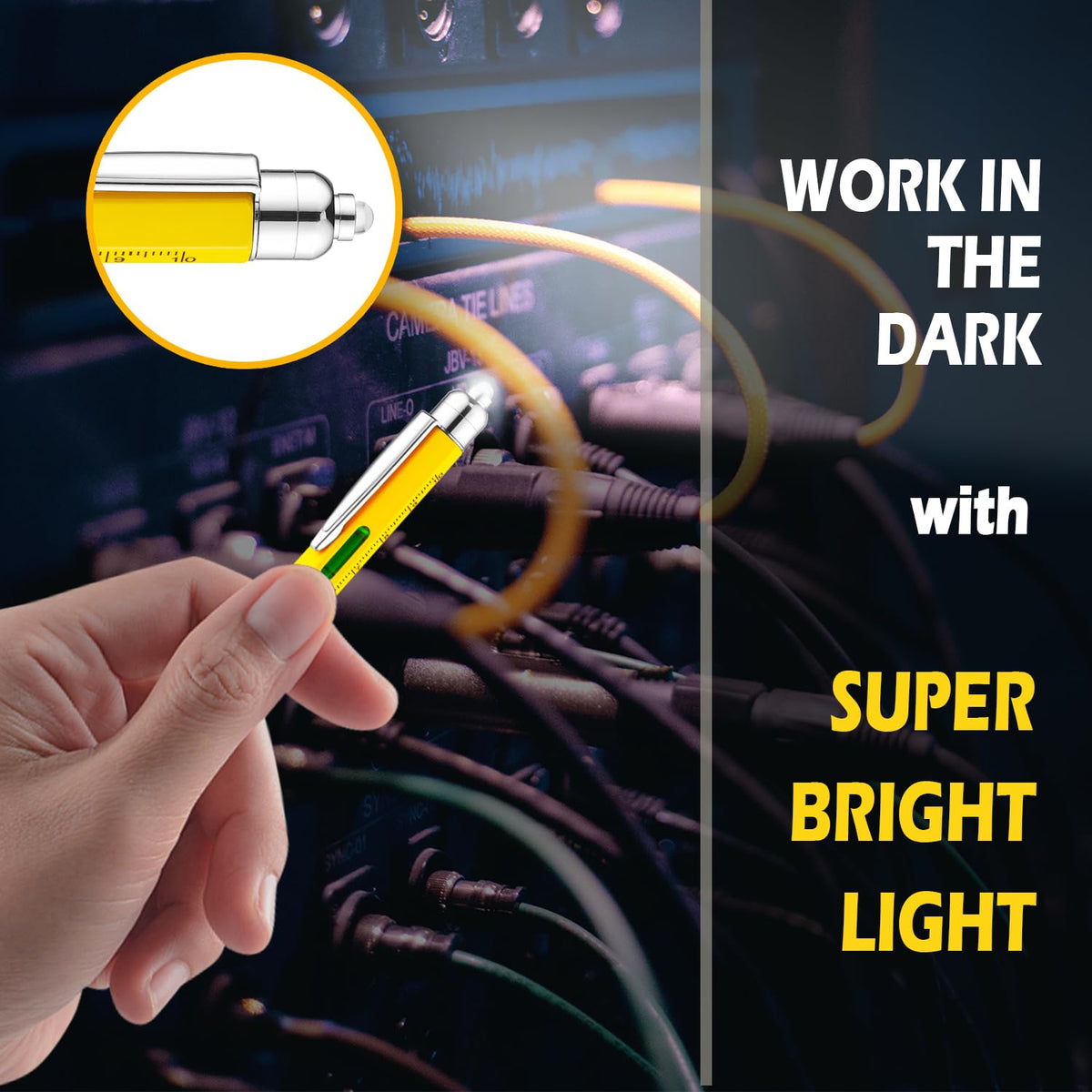 Gifts for Dad Men Him,2 Pack Multitool Pen,Multi-tool Pen with [Stylus, Ballpoint Pen, 6 refills, 4" Ruler, Level, Phillips Screwdriver,LED] (Yellow)
