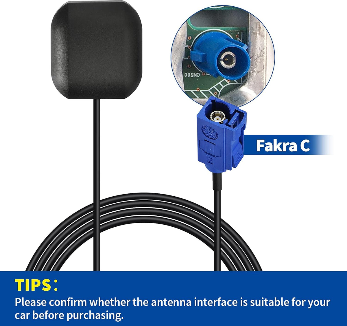 BINGFU Vehicle Waterproof Active GPS Navigation Antenna Fakra C Blue GPS Antenna Compatible with Car Truck SUV Head