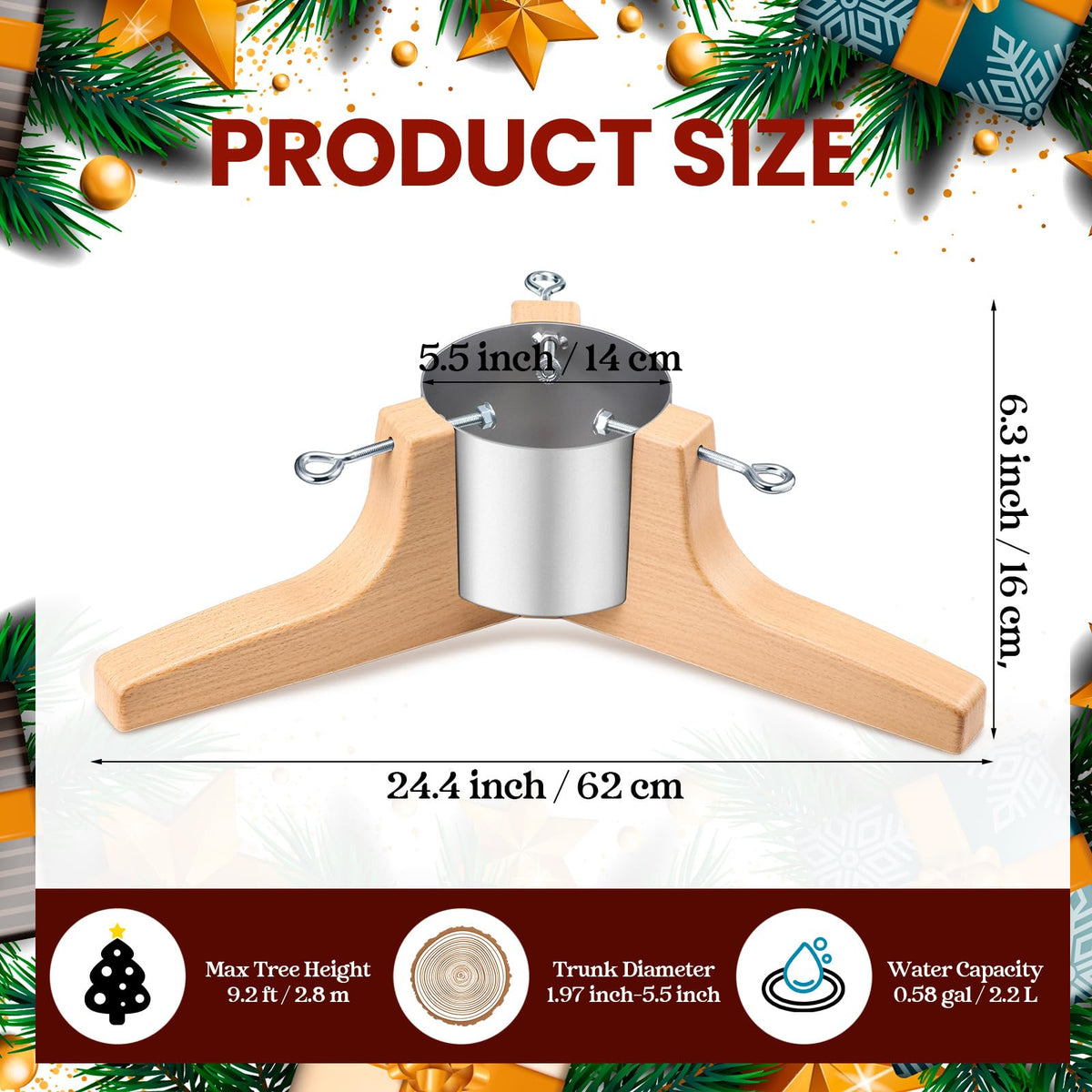 Soaoo Christmas Tree Stand for Live Real Xmas Tree Holder Base up to 7 ft Replacement Stand for 1.97 Inch-5.5 Inch Trunk Diameter, 0.58 Gallons Water Capacity(Silver)