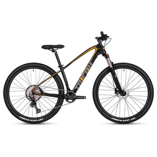 TRIFOX Carbon Fiber Mountain Bike with Shimano M6100 Deore Groupset 12-Speed,Carbon Fiber Frame,Hydraulic Fork 130mm Travel,29er Mountain Bike for Adult 17/19 inch (Obsidian Gold, 29er * 17 inch)