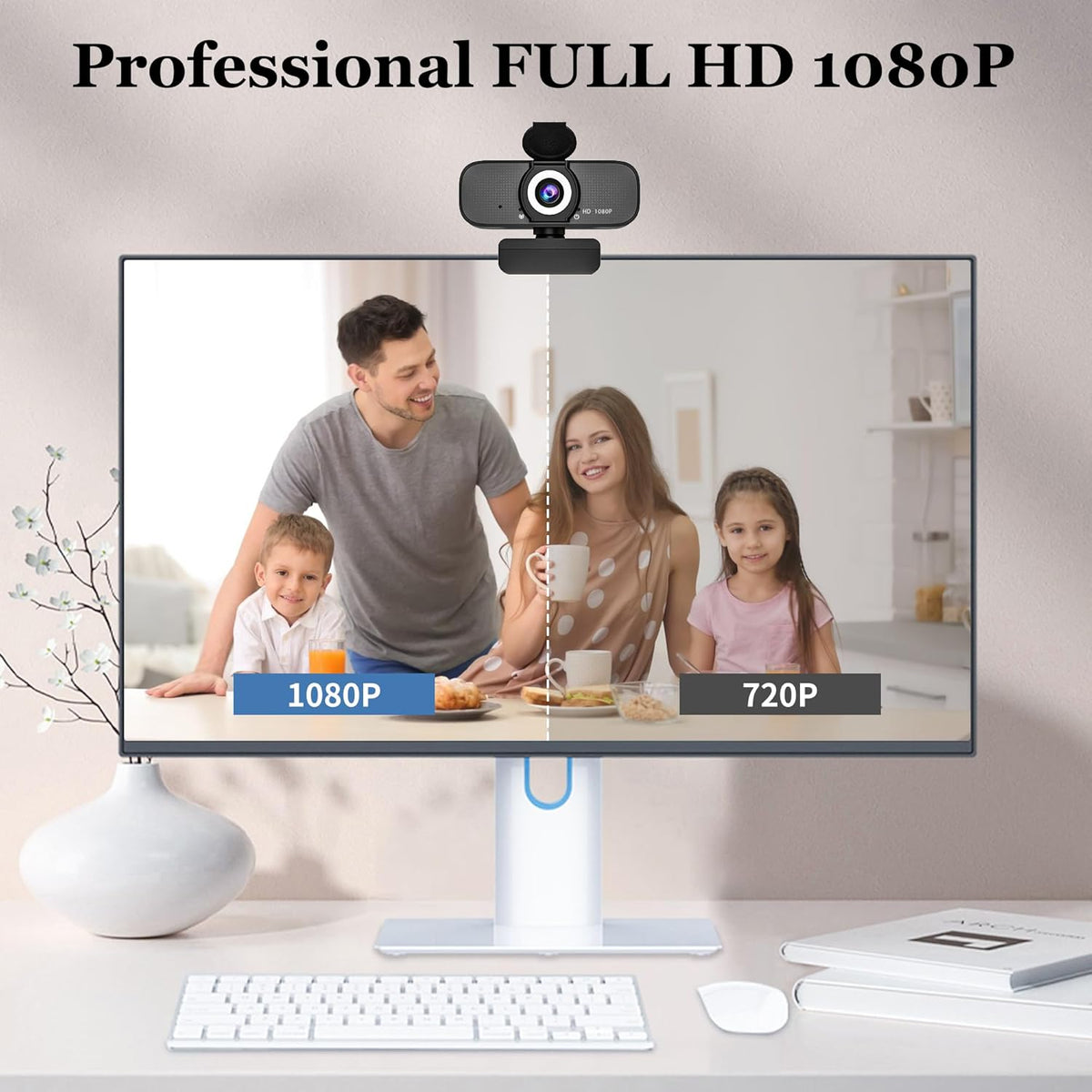 SZGIARUY 1080P Computer-Style1 Full HD Webcam with Built-in Microphone and Rotatable Tripod, Privacy Cover, for Desktop