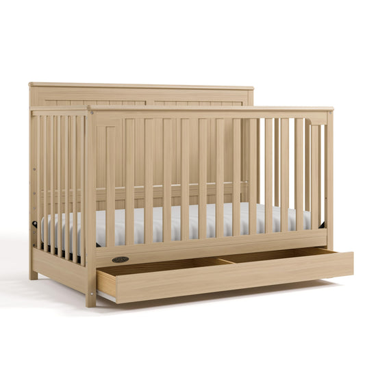 Graco Hadley 5-in-1 Convertible Crib with Drawer – GREENGUARD Gold Certified, Fits Standard Crib Mattress, Converts to Toddler Bed, Daybed and Full Bed, 4 Adjustable Mattress Heights (Driftwood)