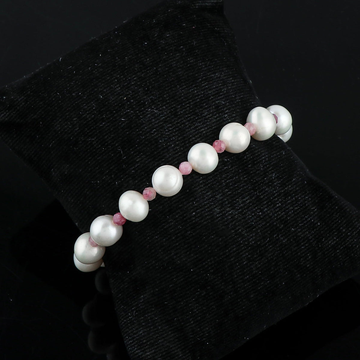 CRYSTALIS Natural Pink-Tourmaline And Freshwater Pearl Beaded Bracelet, Elegant Beads Crystal, Chakra Bracelet, Healing Bracelet, Gemstone Jewelry, 925 Sterling Silver Slider 10 inch