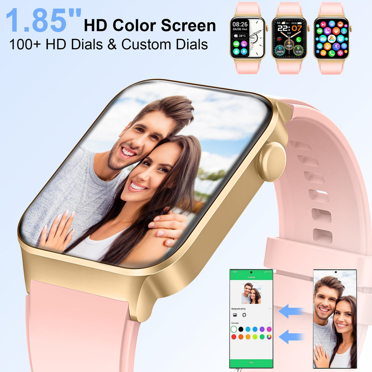 Smart Watch for Men Women(Answer/Make Call), 1.85" Smartwatch 113 Sports Modes Fitness Tracker with Heart Rate Sleep Blood Oxygen Monitor Pedometer, IP68 Waterproof Fitness Watch for Android iOS[2024]