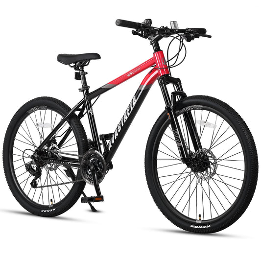 AVASTA 27.5-inch Mountain Bike for Man Male and Woman Female Adult with Lightweight Aluminum Alloy Frame and Dual Disc Brakes,Front Suspension,21-Speed Gear Shifters,Hidden Brake Cables,Red