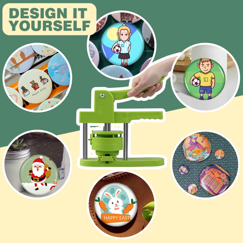 Happizza Button Maker Machine, 75mm(3 inch) DIY Pin Button Maker Press Machine Kit, Badge Button Press Machine Pin Maker Machine with Free 100pcs Button Parts&Pictures&Circle Cutter