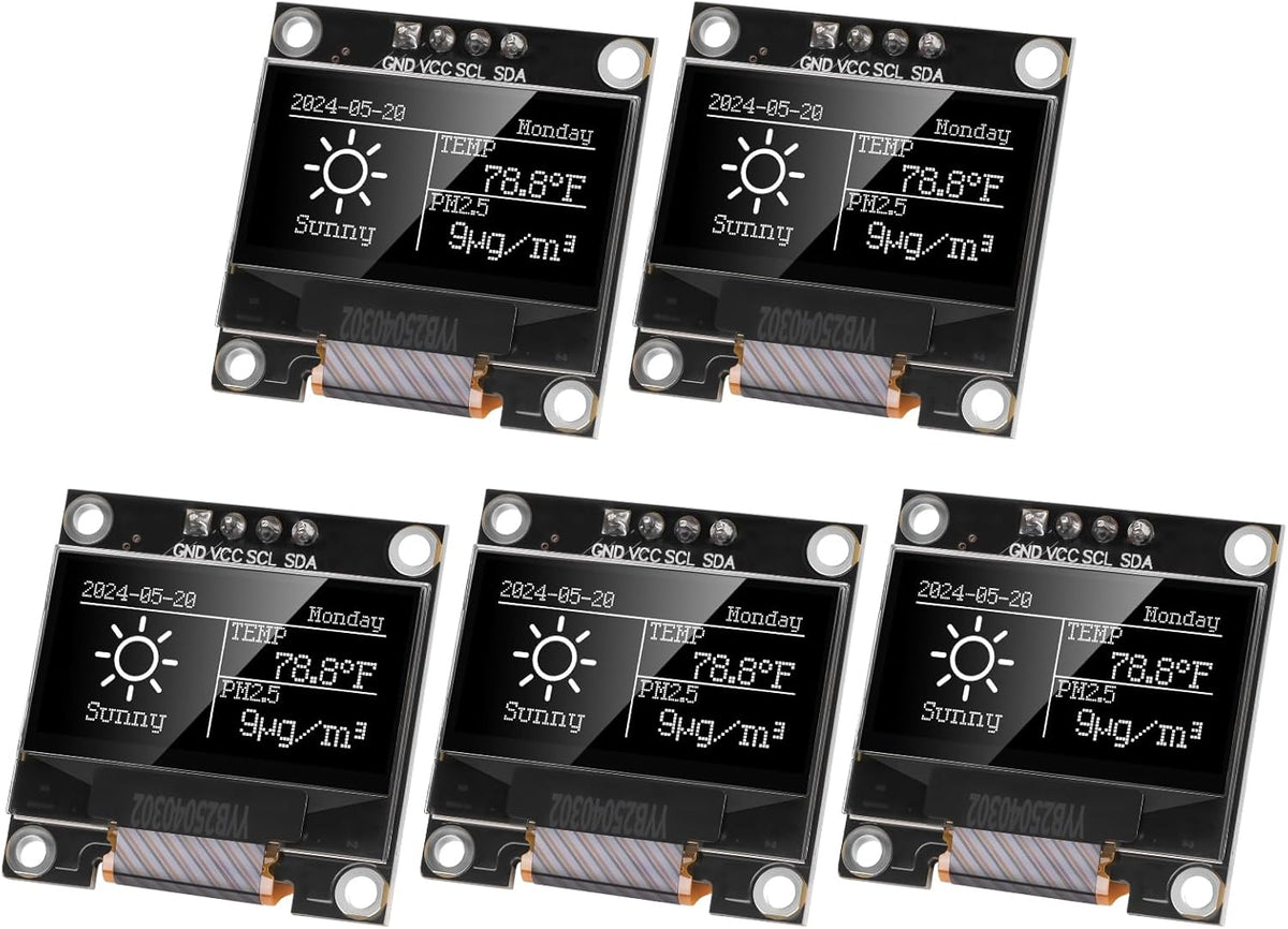 YELUFT 5pcs 0.96 Inch I2C 12864 128x64 SSD1306 Pi/ESP32 Pre-Soldered IIC OLED Display Module Pixel Driver Self-Luminous