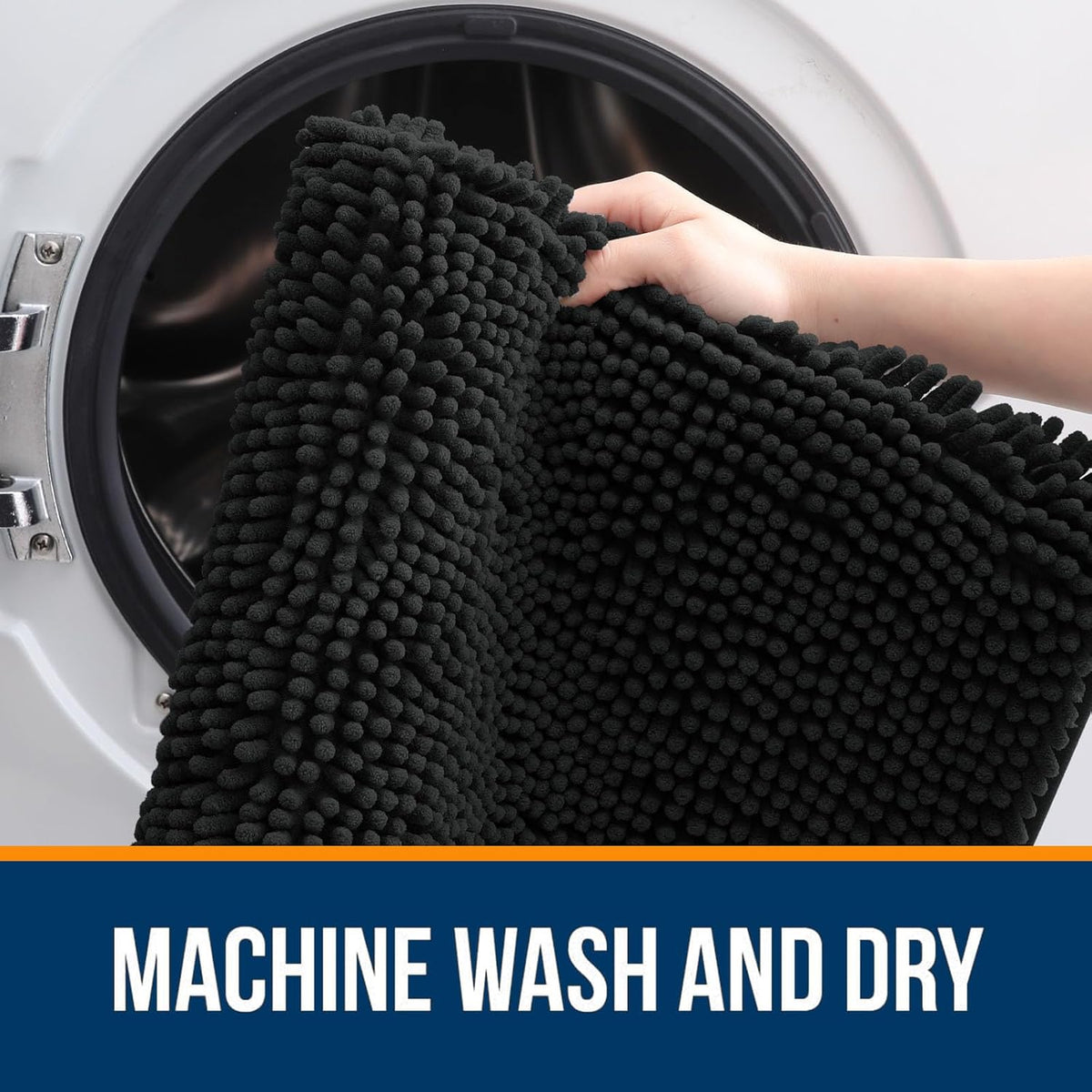 OLANLY Bathroom Rugs - Extra Soft Absorbent Chenille Mats | Quick-Dry, Machine Washable, 47x20", Black