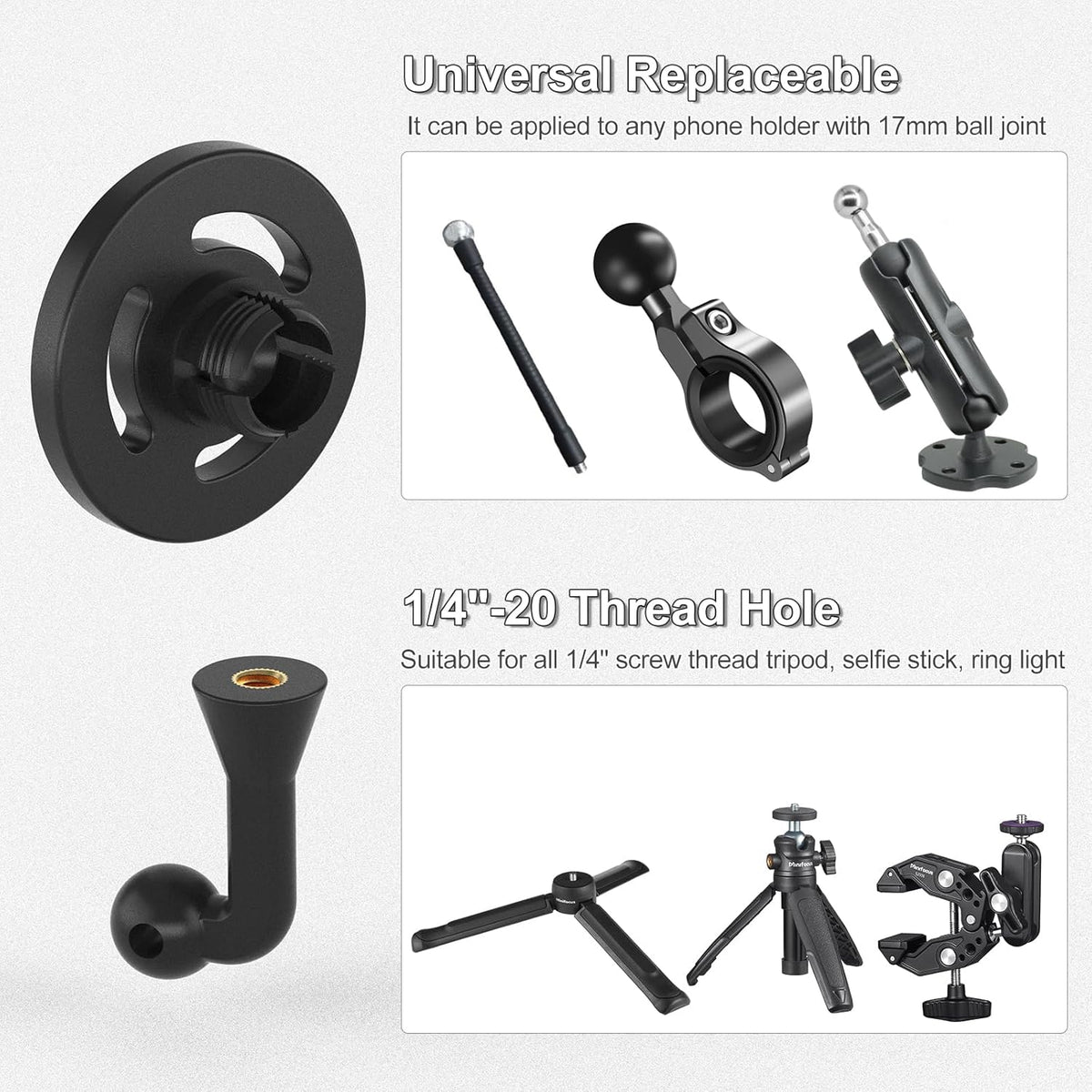 MINIFOCUS 1/4"-20 17/16/15/14/13 Magnetic Phone Tripod Mount Adapter with Screw Hole, Compatible with Magsafe