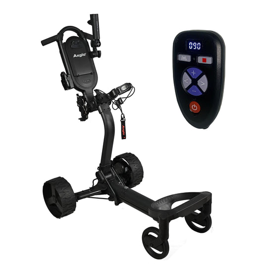 Axglo e3 Remote Electric Golf Push Cart, Black, Remote Control & Cruising Golf Trolley with Lithium Battery (36 Holes), 40 Degree Anti-Tip Technology, 1-Motion Compact Fold, Dual Strong Motors