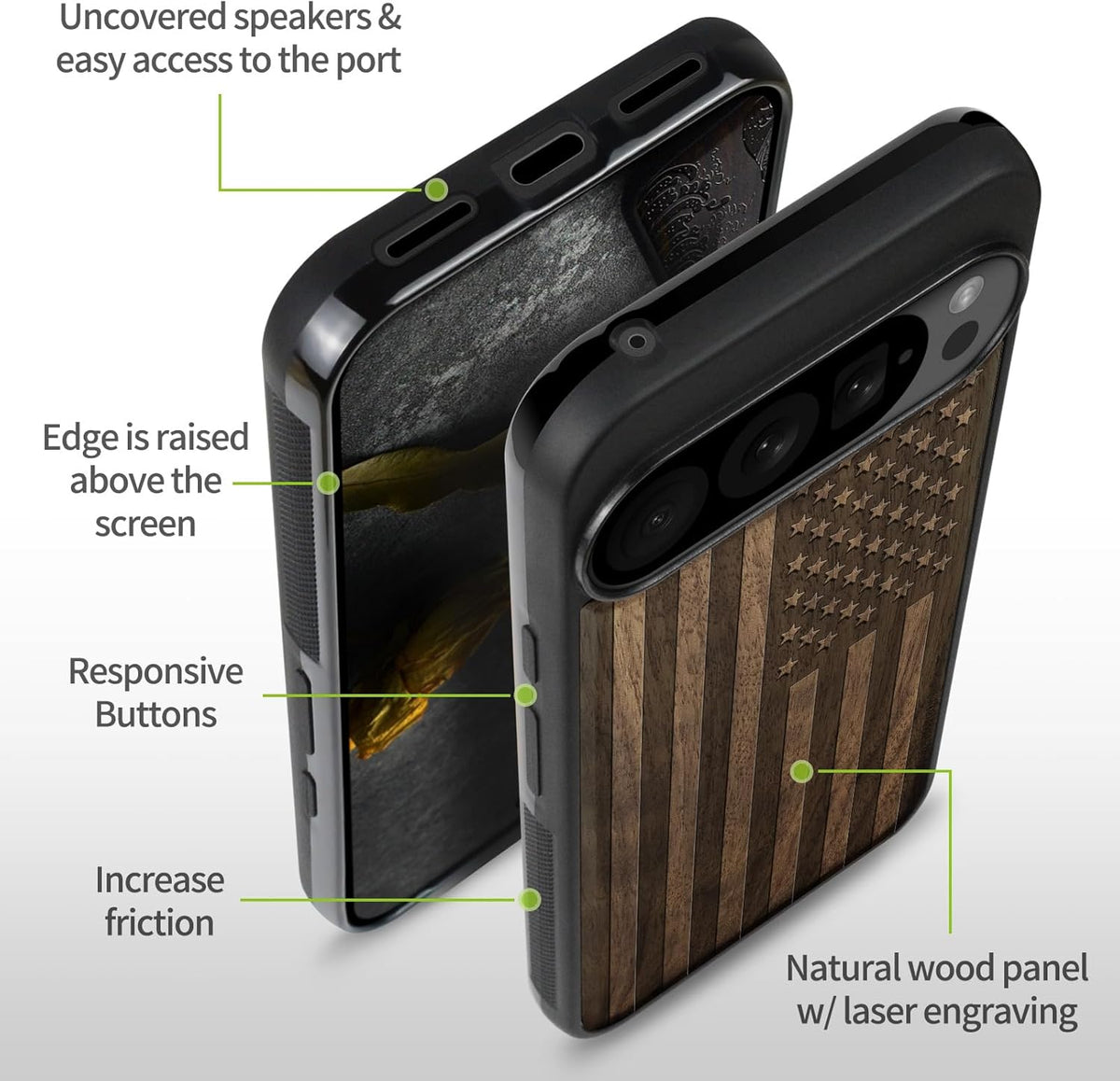 Carveit 10 Magnetic Wooden Case for Google Pixel Pro XL Case, Wood Artisan Engraved & Soft TPU Shockproof Cover