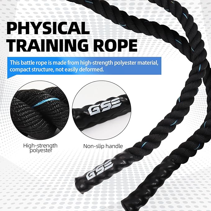GSE Games & Sports Expert Gym Battle Rope, Heavy-Duty Workout Ropes for Indoor & Outdoor Workout, Exercise Rope for Strength Training - 30,40,50 Feet Lengths Available