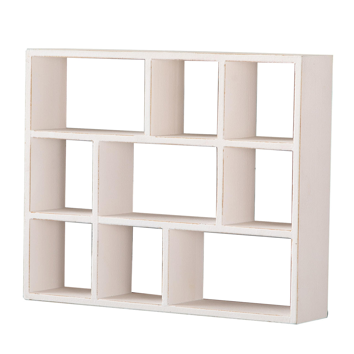 SOFE Small White Shadow Box with Shelves, Wall Shelving Unit 9-Compartments, Freestanding or Wall Mounted Curio Cabinet, Knick Knack Display Shelf, Wood Floating Cube Shelves for Walls, Collectibles