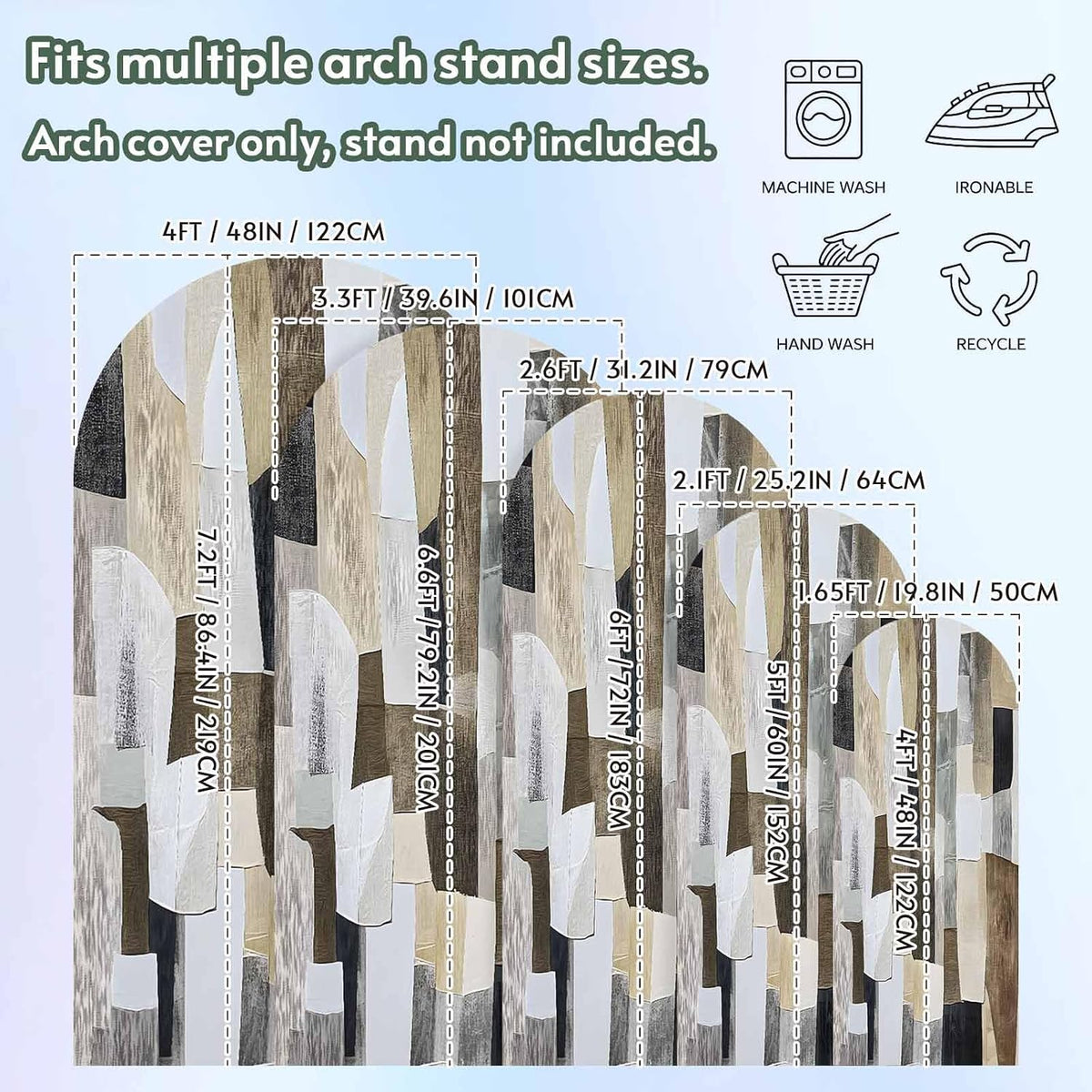 Jnbasdffb 7.2 Abstract Gray Brown Wedding Arch Cover, Stretchy Spandex Arch Backdrop Stand Covers FT, Oil Painting