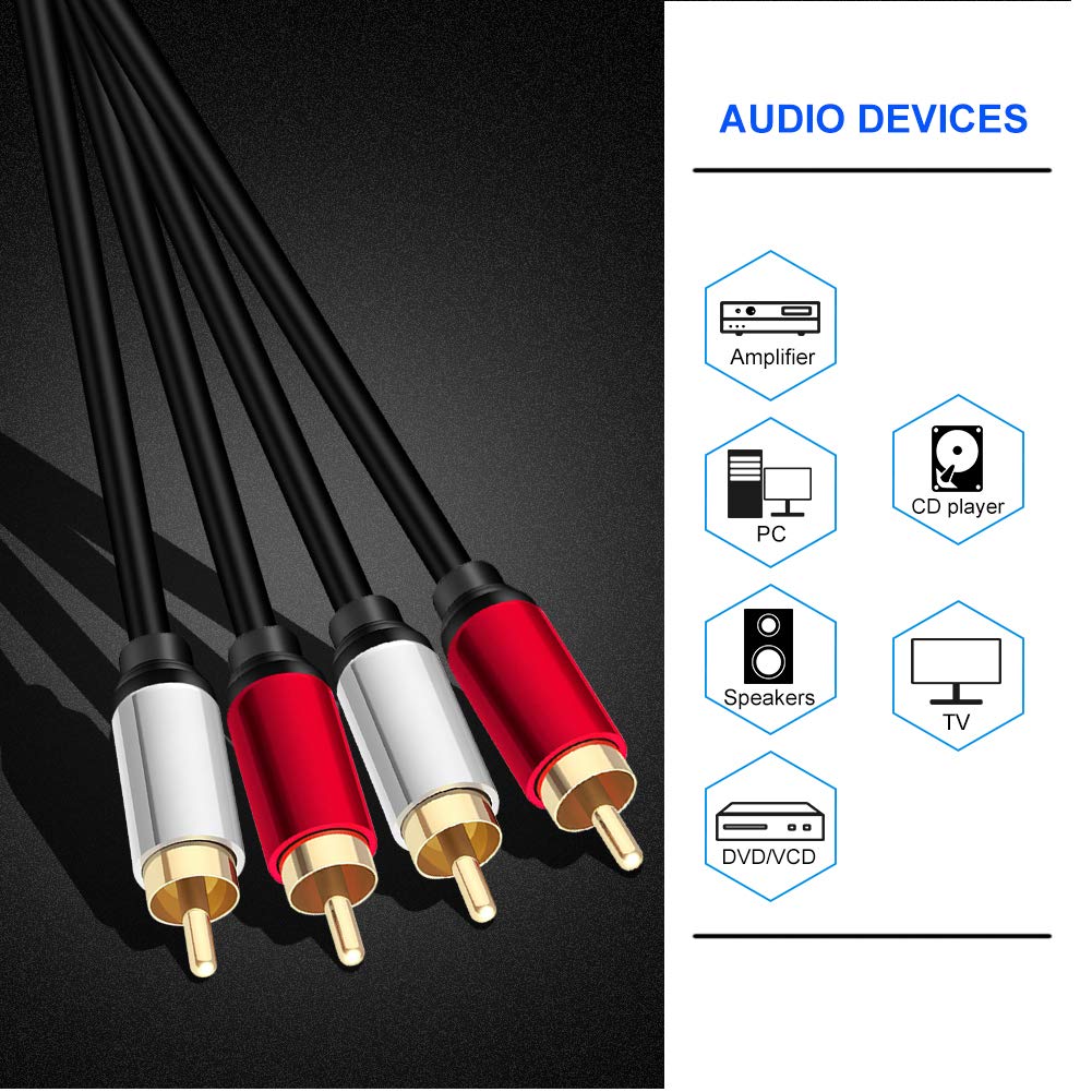 Yeung Qee 2RCA 2RCA 20 (20ft/6m) Male to Male Stereo Audio Cable ft,Dual Shielded Gold-Plated RCA Stereo Cable,Suitable