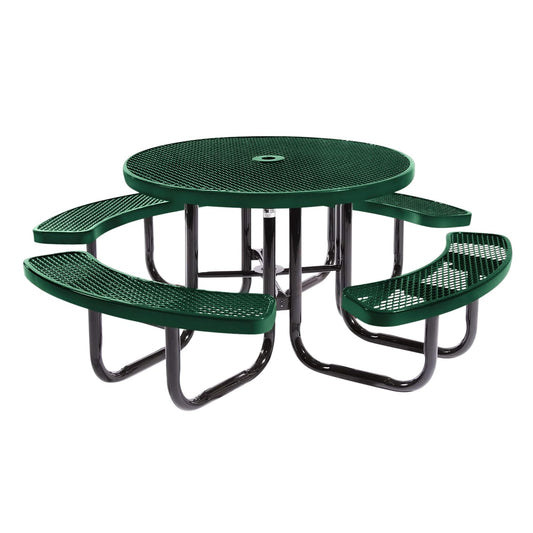 Coated Outdoor Furniture Heavy-Duty Portable Outdoor Picnic Table with Umbrella Hole, Expanded Metal Commercial-Grade Patio Dining Furniture Made in America (46" Round Top, Textured Green)