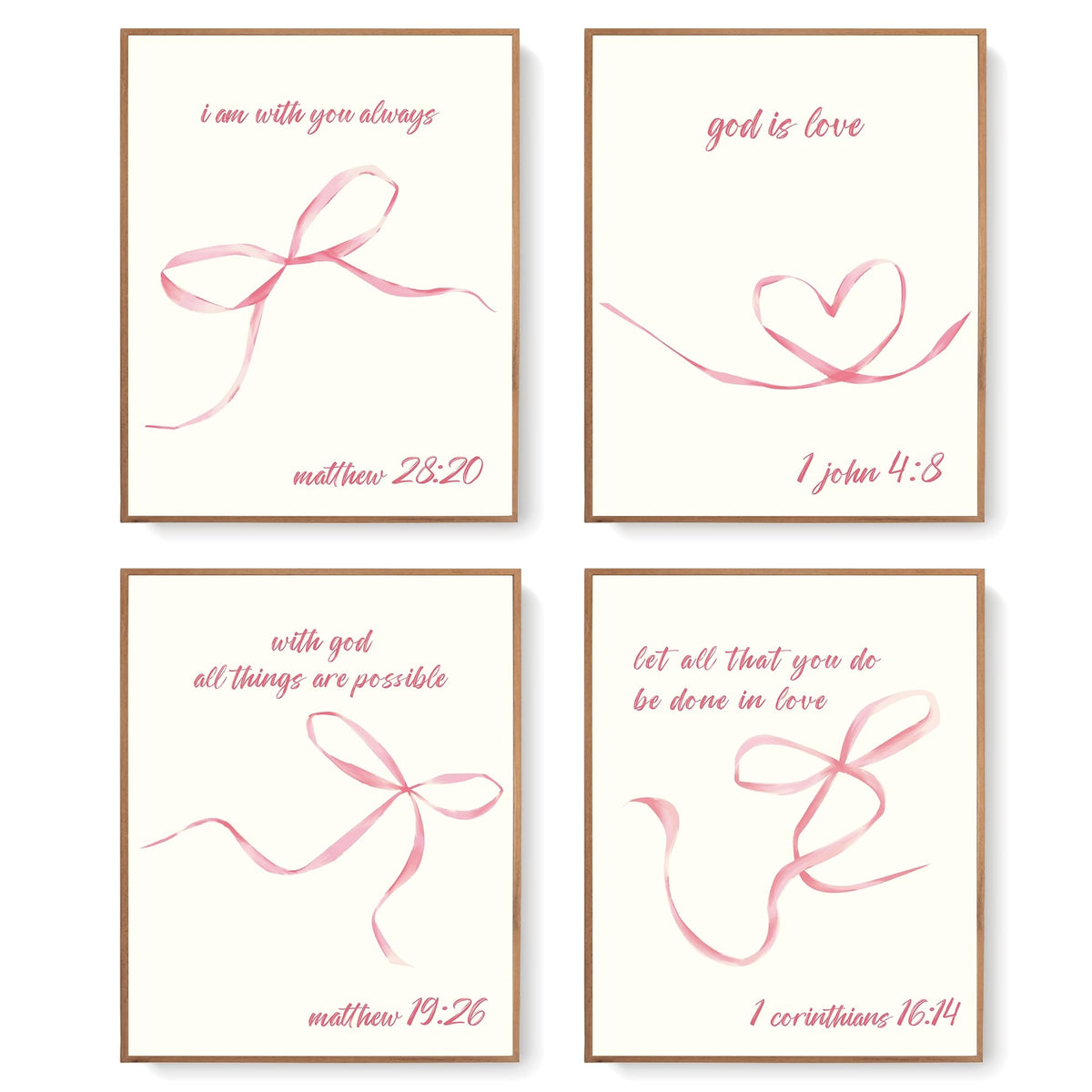 LARTSFRO Coquette Pink Bow Wall Art Decor Posters, Pink Bow Room Bedroom Bathroom Dorm Wall Art Decor Aesthetic for College Teen Girls Gifts, Inspirational Bible Verses Bow Wall Decor, 10x8 Inch Set of 4 Bow Pictures UNFRAMED