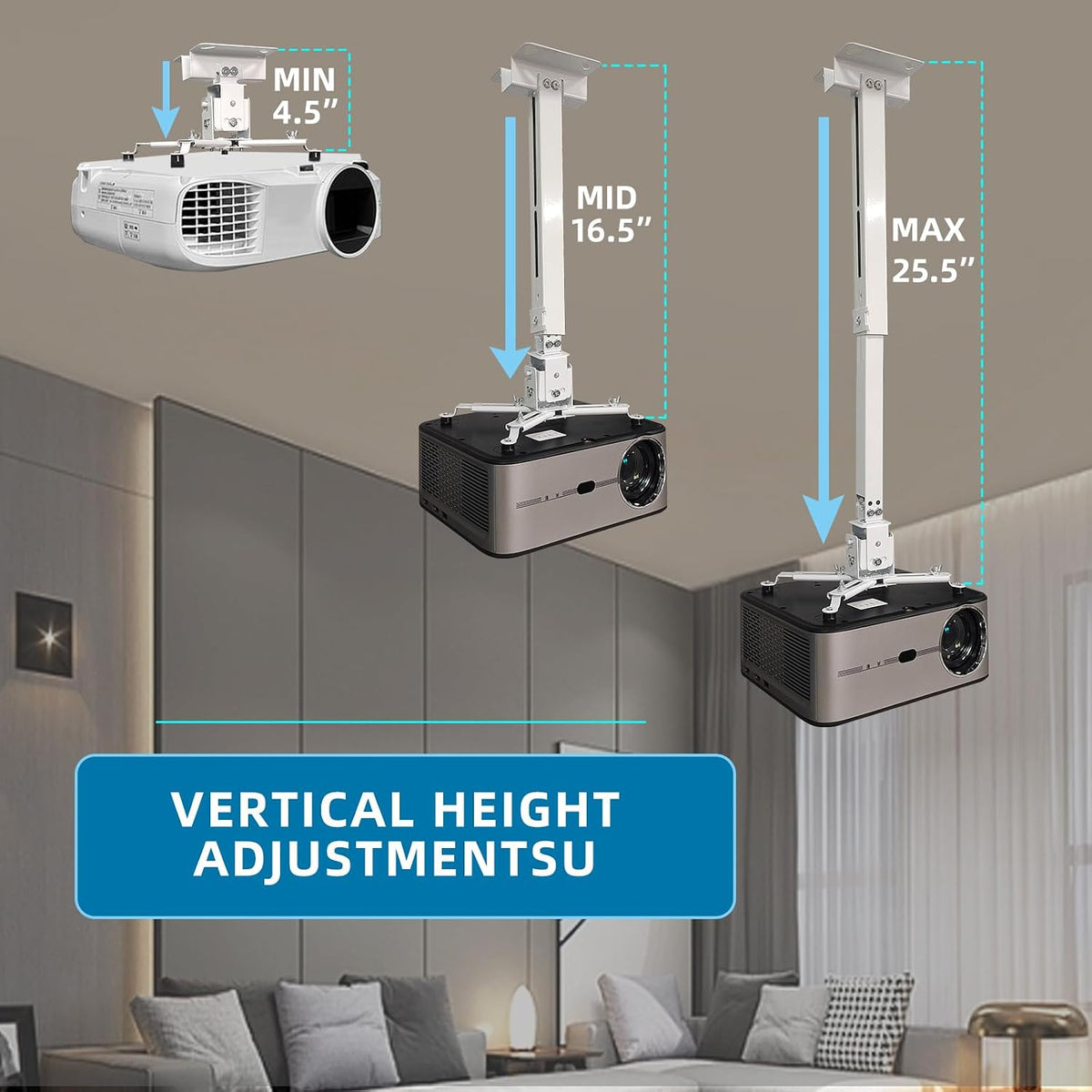 Solarsea 25.5-inch Ceiling Projector Mount, Universal Height Adjustable with Expansion Arm, Suitable for Home