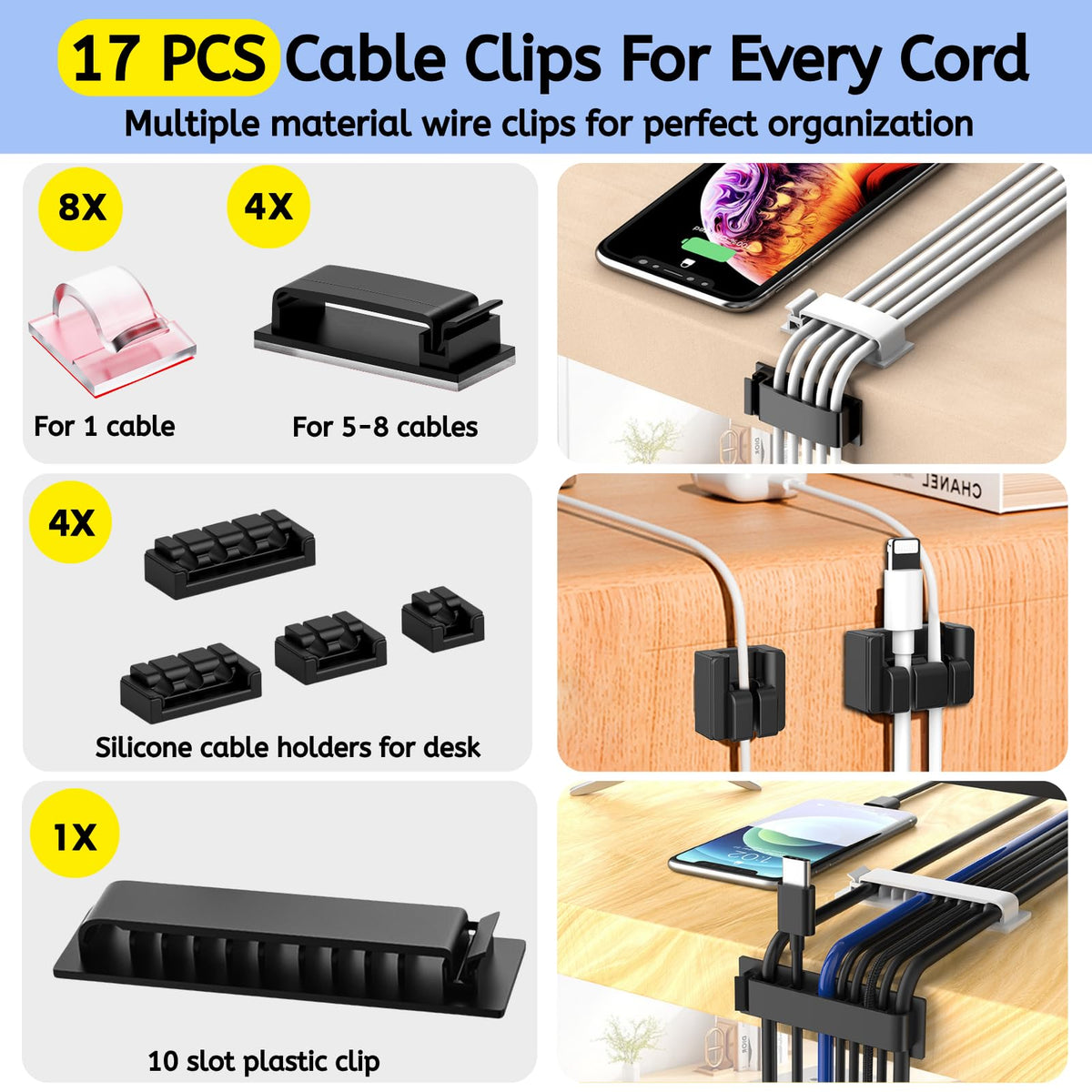 Cable Box - [142Pcs] Cable Management Kit, Medium Cord Hider Box to Conceal Power Strip Holder on Desk or Floor, Under Desk Cable Management Kit Cable Organizer Box, TV Cord Organizer Box, Black